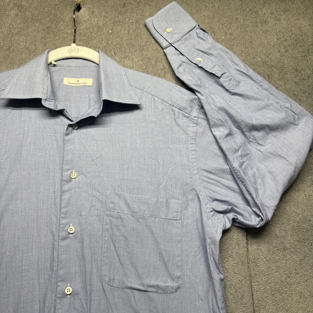 Ermenegildo Zegna Men's Blue Dress Shirt Button Up Long Sleeve Luxury 37 / 14.5